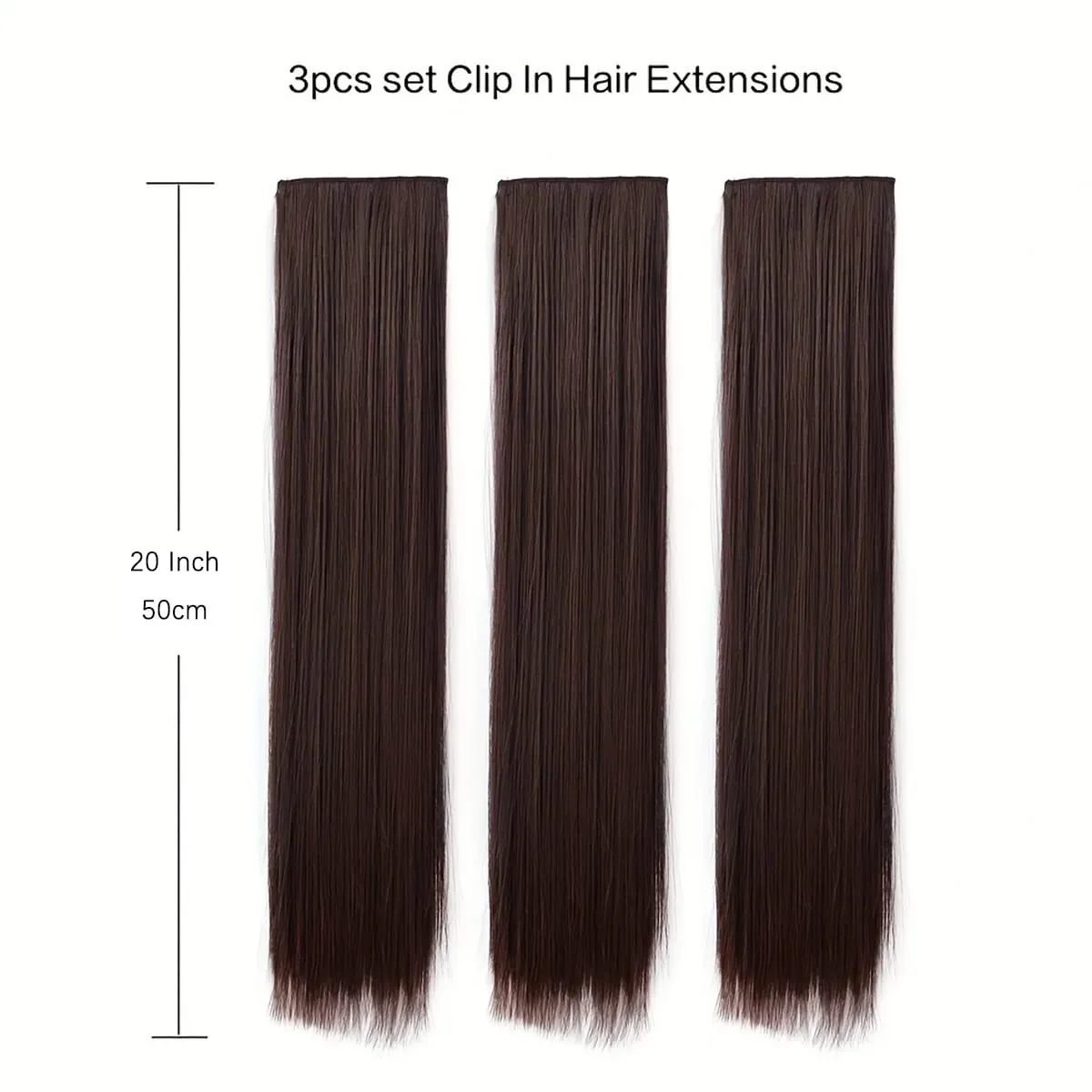 3pcs Set Clip In Hair Extensions Natural Straight 20Inch Synthetic Hairpieces Black Brown Dark Brown Thick Hair For Women Girls