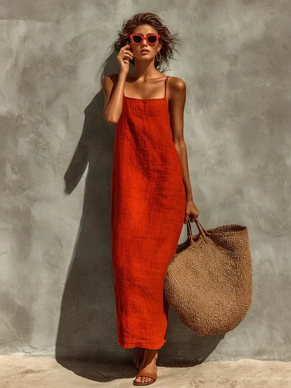 Yaz Kadın Düz Renk Rahat Rahat Kayma Sundress Kum Beachwear Backless Kolsuz Gevşek Maxi Uzun Tatil Elbiseleri — image 12