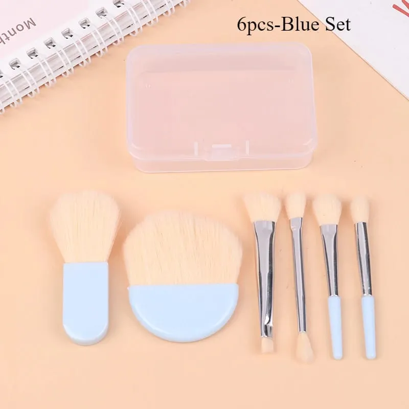 6 Buah Set Kuas Rias Travel Mini dengan Kotak Bening Kuas Rias Concealer Pencampur Foundation Bedak Kosmetik Portabel — image 9