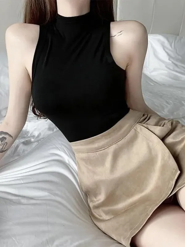 Sexy Tank Top Solid Halter Crop Tops Women Summer Camis Turtleneck Camisole Fashion Casual Tube Female Sleeveless Cropped Vest — image 3