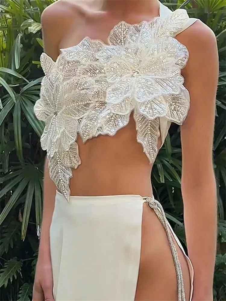 One Shoulder Tops for Women Flower Trendy Backless Slim Fit Sleeveless Crop Vest Summer — image 5