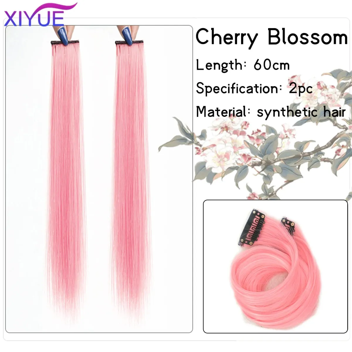 2pcs/pack Synthetic Colored Party Highlights Clip in Hair Extensions for Girls 24 inches Multi-colors Straight Hair Synthetic Ha — image 11