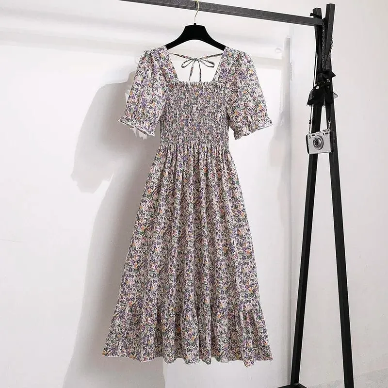 Spring Summer Chiffon Dresses Fashion Female Elastic Waist Short Sleeve Pleated Casual Dress Women A-line Dresses Vestidos — image 15