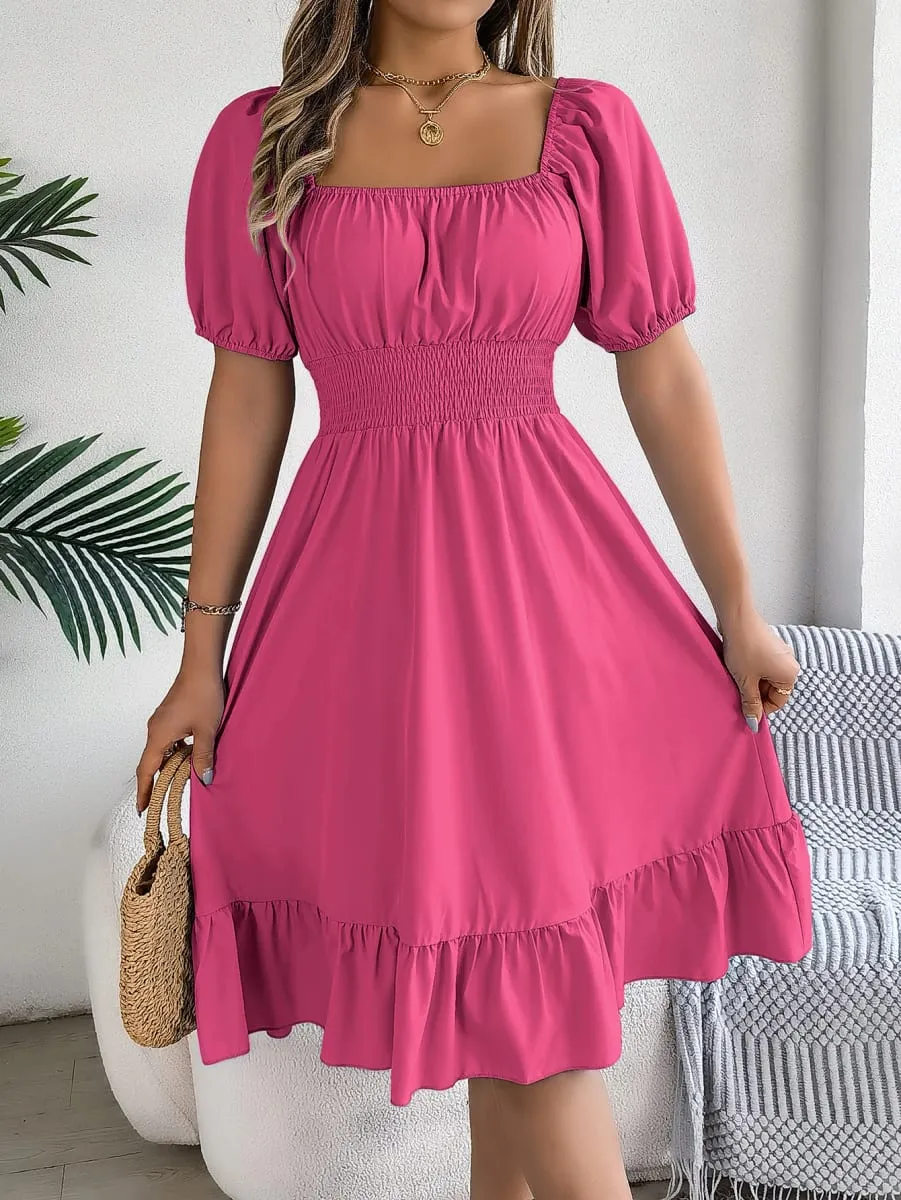 Spring Summer Elegant High Waisted Dress Square Neck Short Sleeved Ruffled Edge Long Dresses 2026 Valentine's Day Woman Clothing — image 2