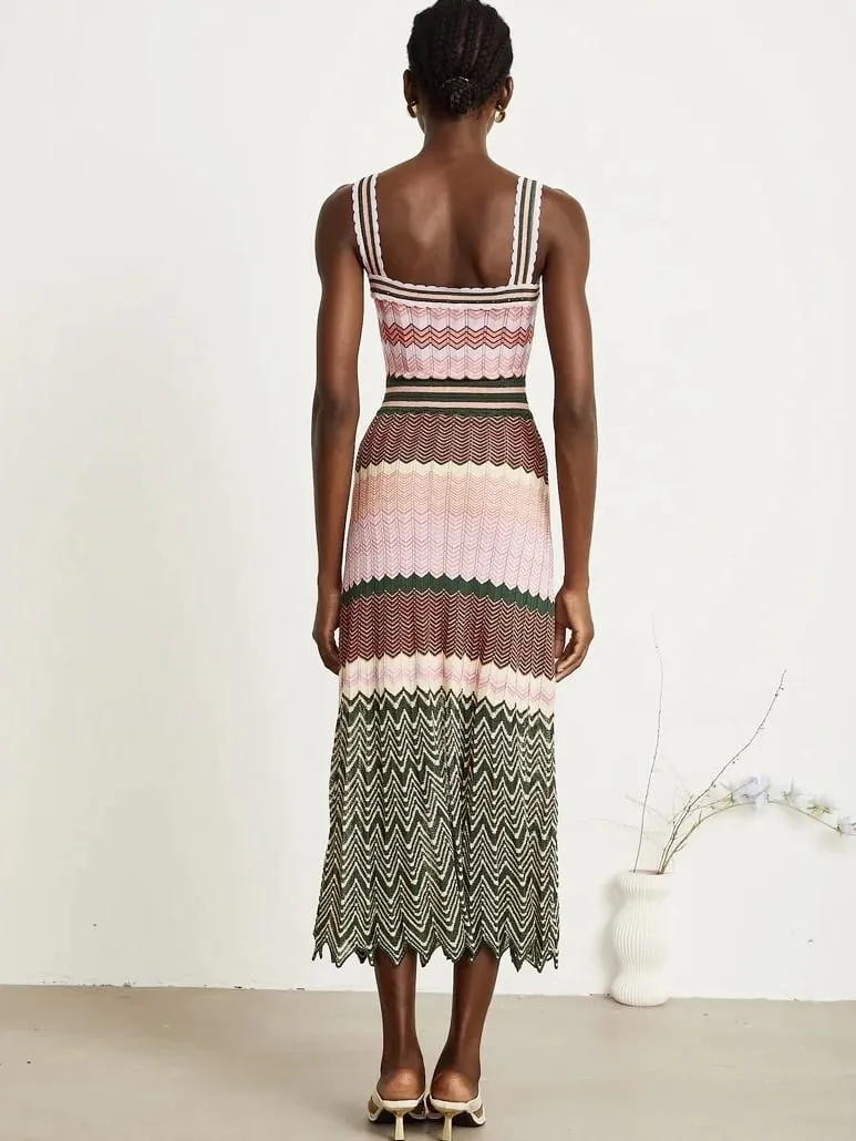 Luxury Brand Design Knitted Zigzag High Elasticity Color Sleeveless Long Maxi Dress Women Arab Africa Popular Boho Lady Skirt — image 3