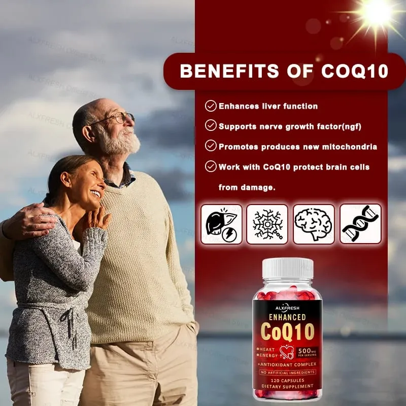 CoQ10 Capsules Support Energy Production Heart Brain Liver eye Health Fatigue and Stress Relief Energy and Immunity Enhancement