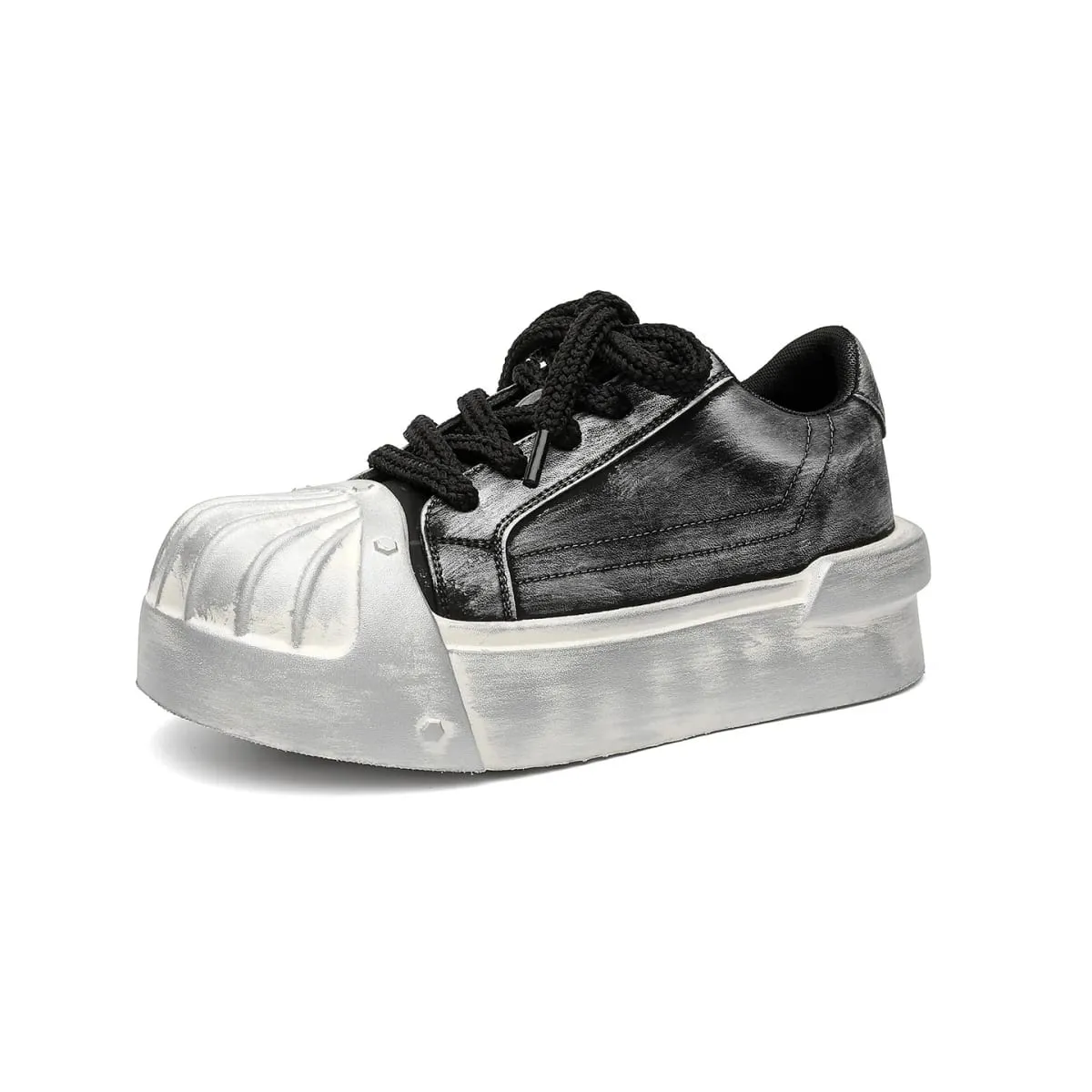 Wanita Lelaki Sneakers Low-top Shell-head PU Kulit Tapak tebal Mentinggikan Uniseks Riadah Bergaya Kasut Retro Lelaki Jurulatih Chunky