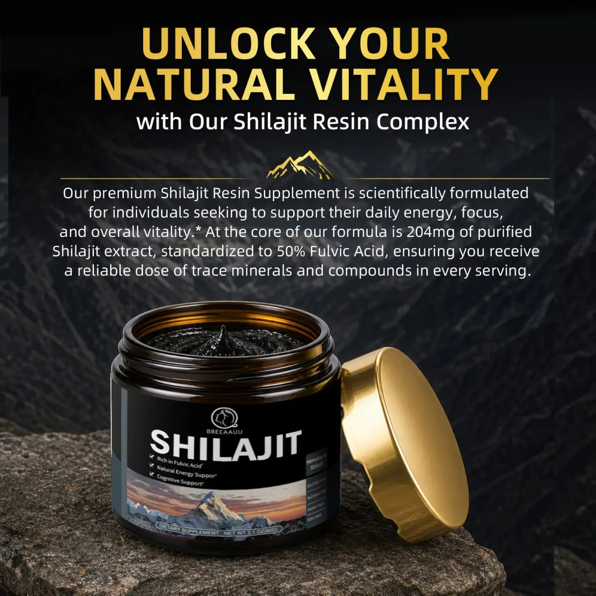 204MG Natural Shilajit Resin Original Drink Mineral Supplements for Immune Health Metabolism Overall Physical Health