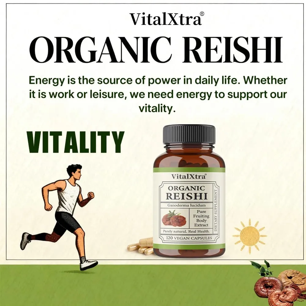 Reishi gomba kapszula 1000 mg Ganoderma Lucidum támogatja az immunrendszer egészségét, pihenést, alvást és természetes energiát, vegán, nem GMO