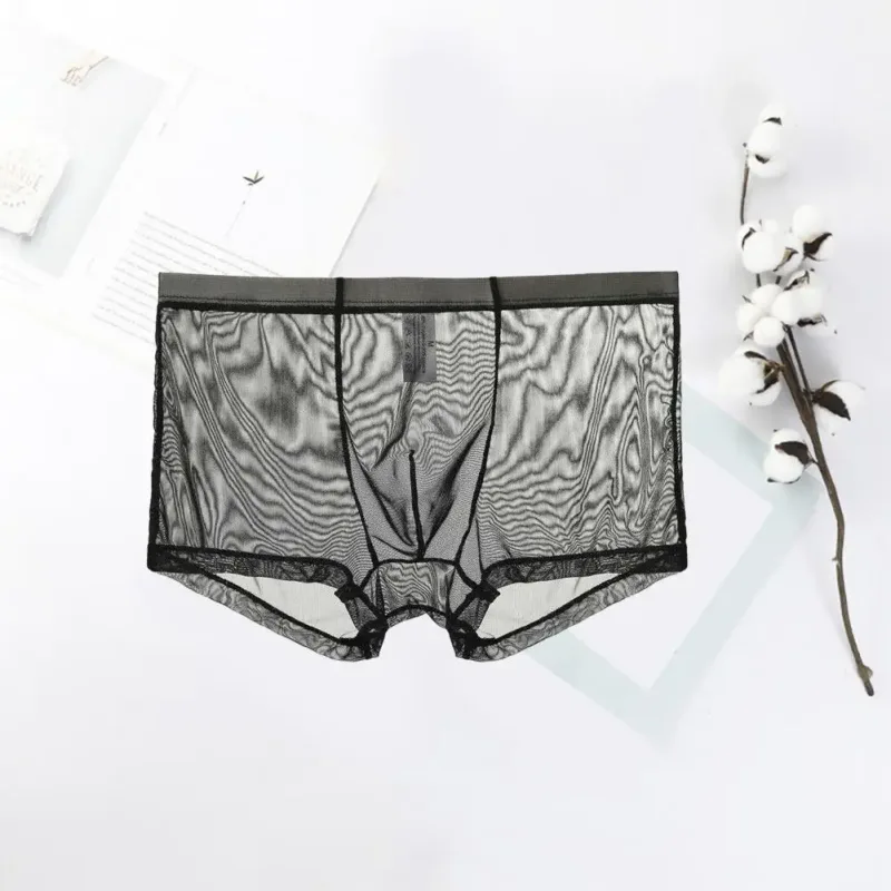 Şeffaf Boksörler Erkekler için Erkek Külot See Through Seksi Örgü Düşük Bel Buz Ipek Ince Soğutma Erkek Külot Erkek iç çamaşırı — image 18