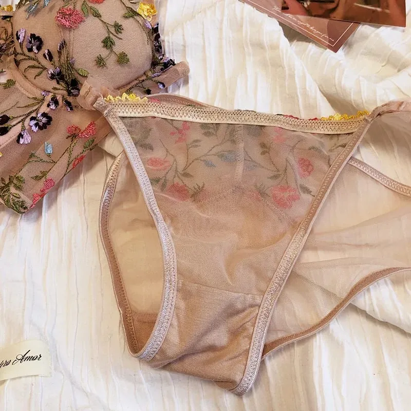 Extended Embroidered Bra And Panty Set Floral Lace Women Underwear Sexy Female Thin Cotton Cup Push Up Lingerie Suit — image 7