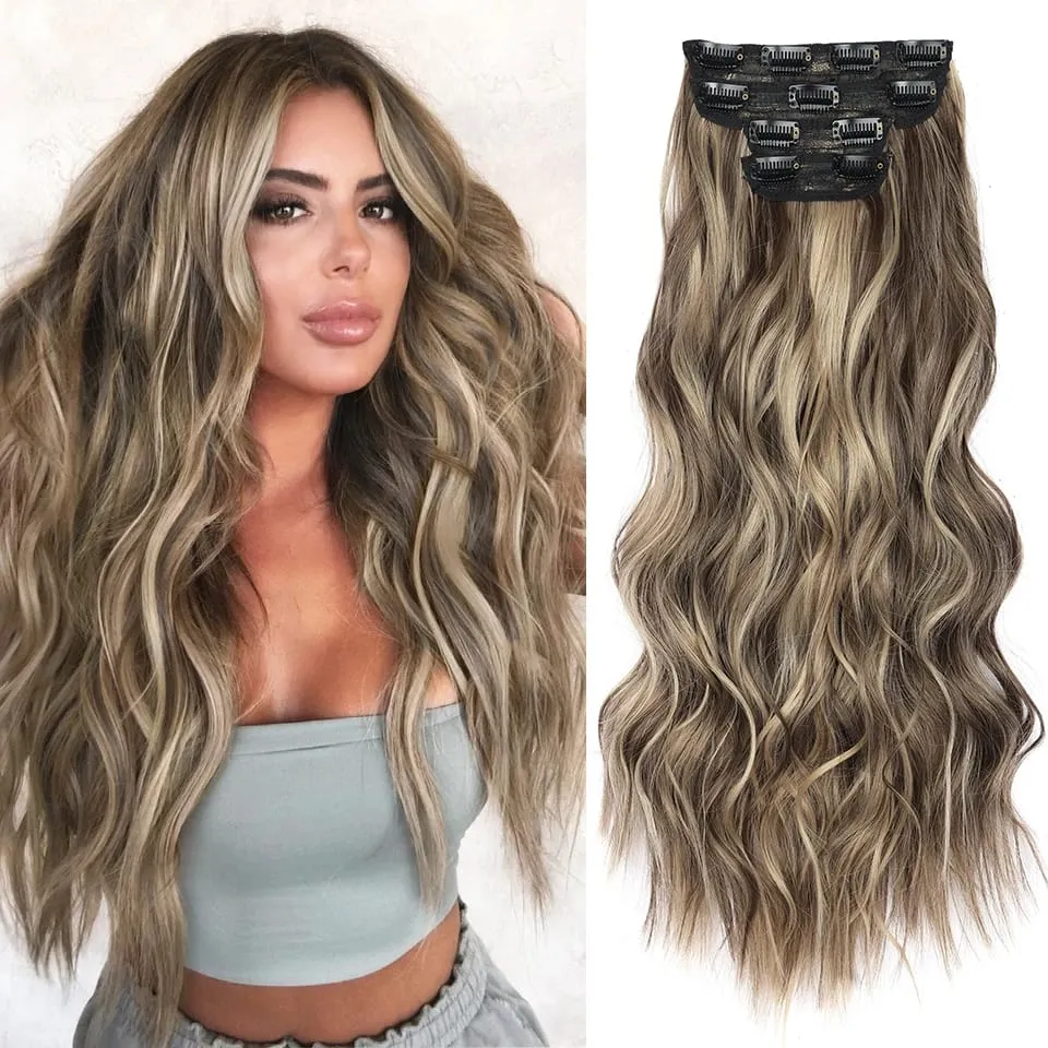 Clip in Synthetic Hair Extensions Long Wavy 4PCS Thick Hairpieces Black Fiber Natural Hair Extensions 20 Inch for Women Girls — image 9