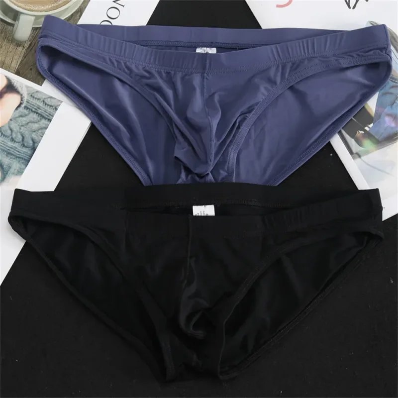 2Pcs Sexy Ice Silk Briefs Men Bulge Pouch Plus Size Underwear Hombre Ropa Interior Ultra Thin Panties Plus Size — image 18