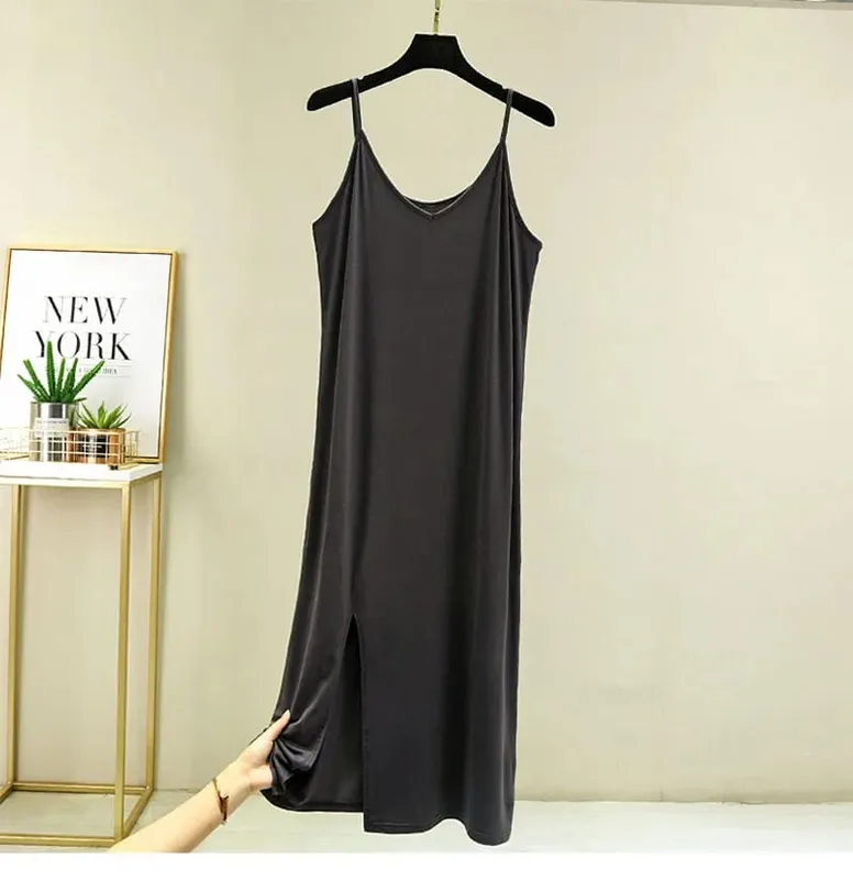 Womens Modal Full Slip Dress Underwear Veststrap Solid Long Under Dress Camisole Slips Inner Petticoat Women Intimates