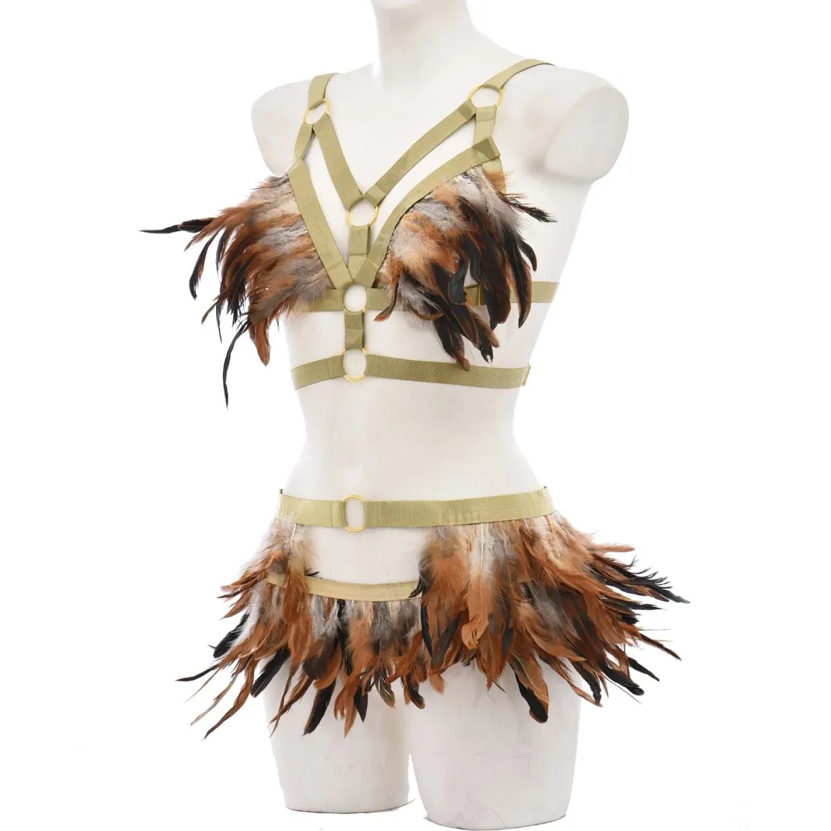 Gothic Elastik Body Harness Cage Bra Hollow Laraskan Set Pakaian Dalam Seksi Punk Halloween Feather Performance Pakaian Bondage Harness — image 3