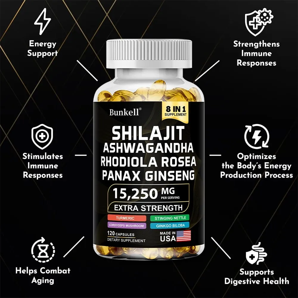 15250mg Shilajit Capsules with Ginseng Ashwagandha Turmeric Energy Supplement Muscle Mass Endurance — image 6