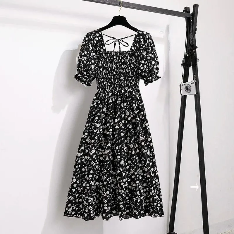 Spring Summer Chiffon Dresses Fashion Female Elastic Waist Short Sleeve Pleated Casual Dress Women A-line Dresses Vestidos — image 23