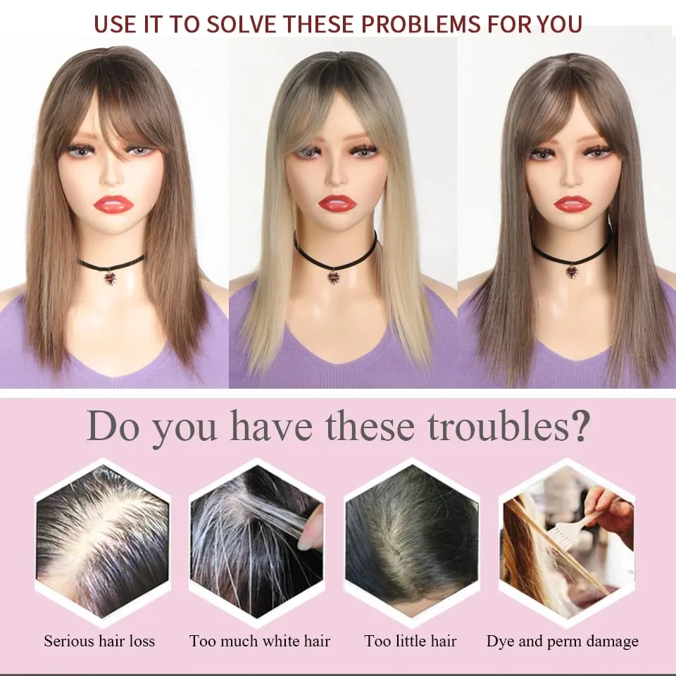 Synthetic Long Straight Topper Wig Clip in Hair Extensions Natural Fluffy Head Top Fake Hair Piece with Bang Clip Black Brown — image 4