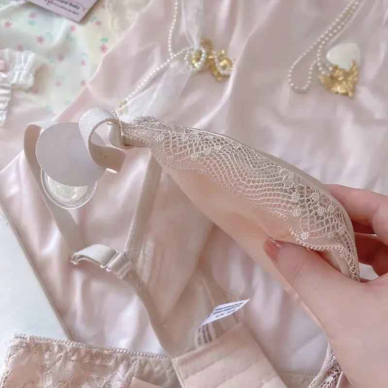 Puteri merah jambu menebal dada kecil seluar dalam besar wanita berkumpul pakaian dalam lateks modal seluar dalam sut busur tanpa cincin keluli set bra — image 3