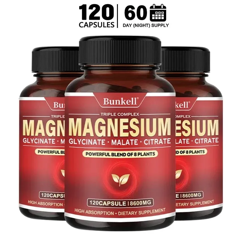 Penyerapan Tinggi Magnesium Glycinate Malate Citrate 100% Kelat Bukan GMO Vegetarian Bebas Gluten 8 600 Mg 120 Kapsul