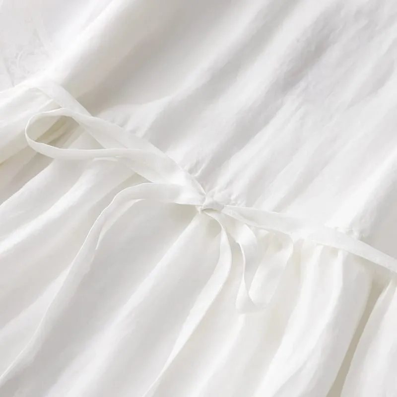 Verão vintage bordado branco vestidos longos para mulher 2026 casual respirável cor sólida vestido fino femme robe roupas elegantes