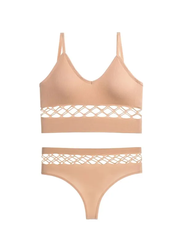 Set di lingerie sottile scavato per le donne Reggiseno push up con busto piccolo senza fili Canotta sportiva traspirante taglie forti — image 9