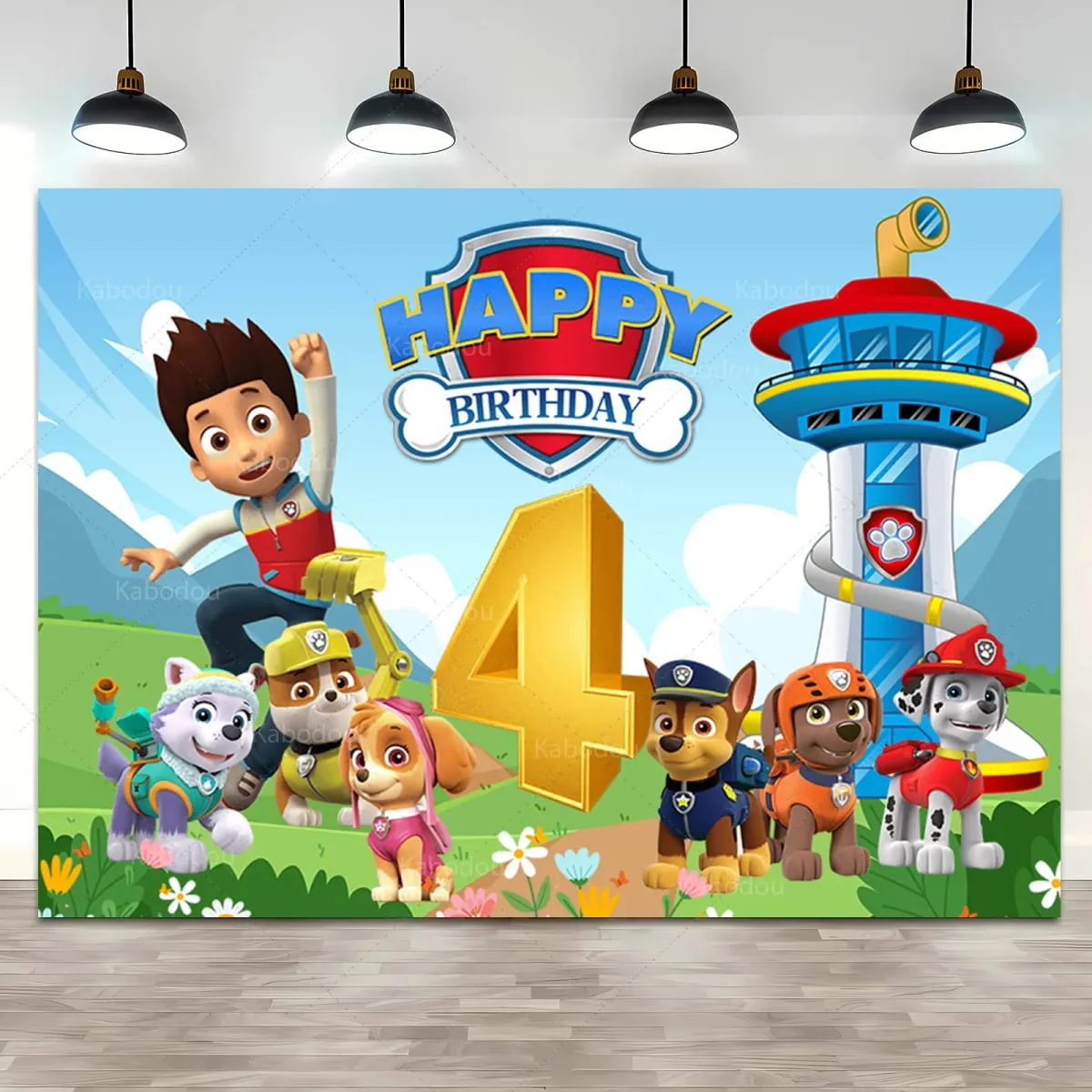 Custom Kids Name Age Paw Patrol Backdrop Boy 1st 2nd 3rd Birthday Party Background Decor Puppy Banner Poster Photo Studio — image 3