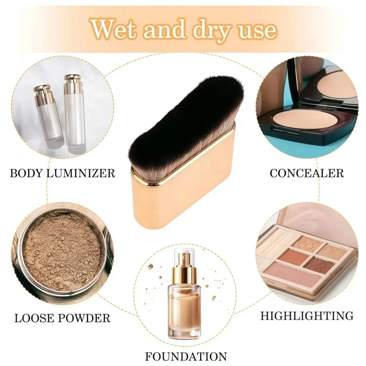 1 rose gold foundation brush for tanning blending foundation blush eyeshadow bronzer and foundation on face and neck with high and low end bristles