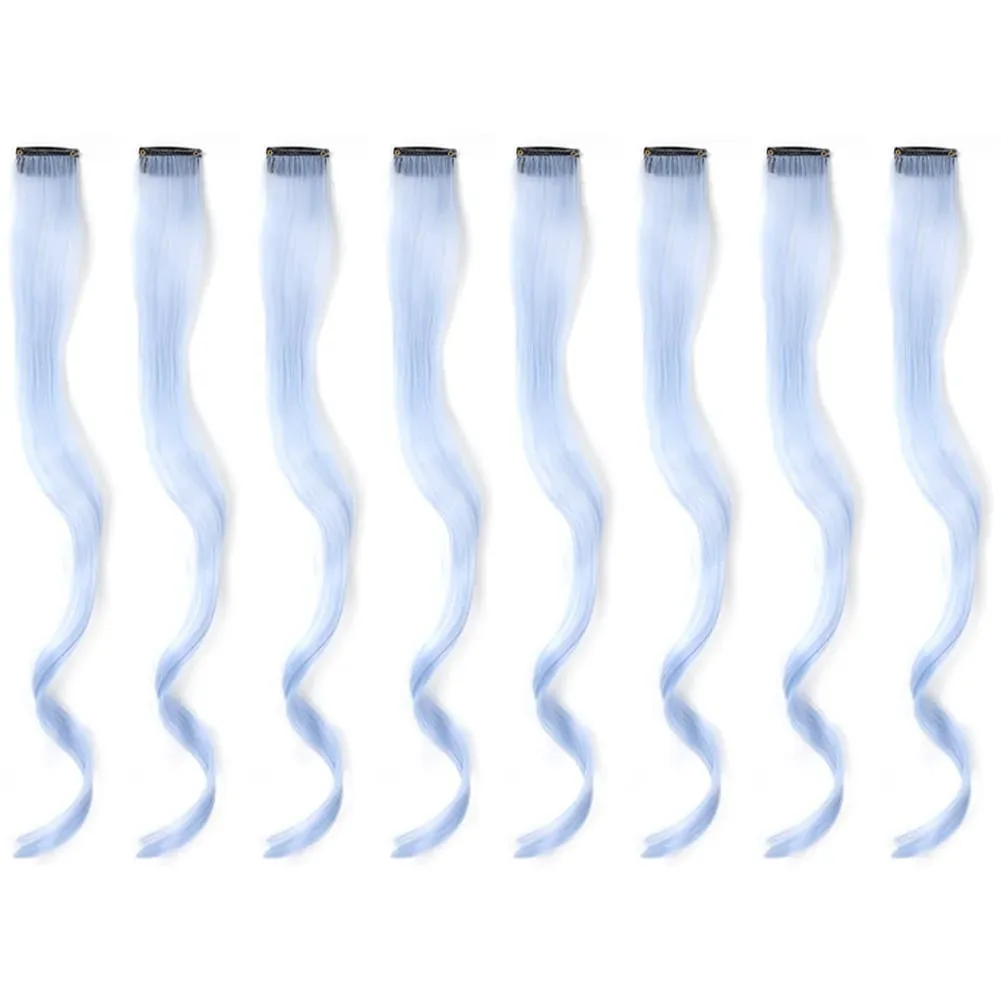 20 Inch Colourful Curly Wavy Party Highlights Clip in Synthetic Hairpieces 8 Pack Curly Colored Hair Extensions for Women