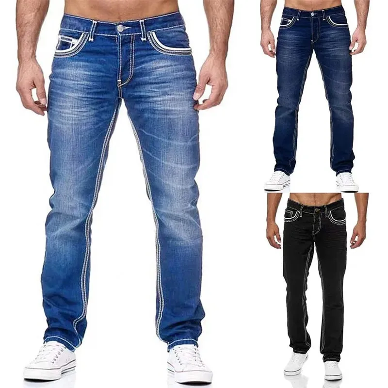 Men Jeans Black Straight Pants Spring Autmun Pockets Denim Casual Tousers Light Blue High quality Streetwear Jeans Men — image 8