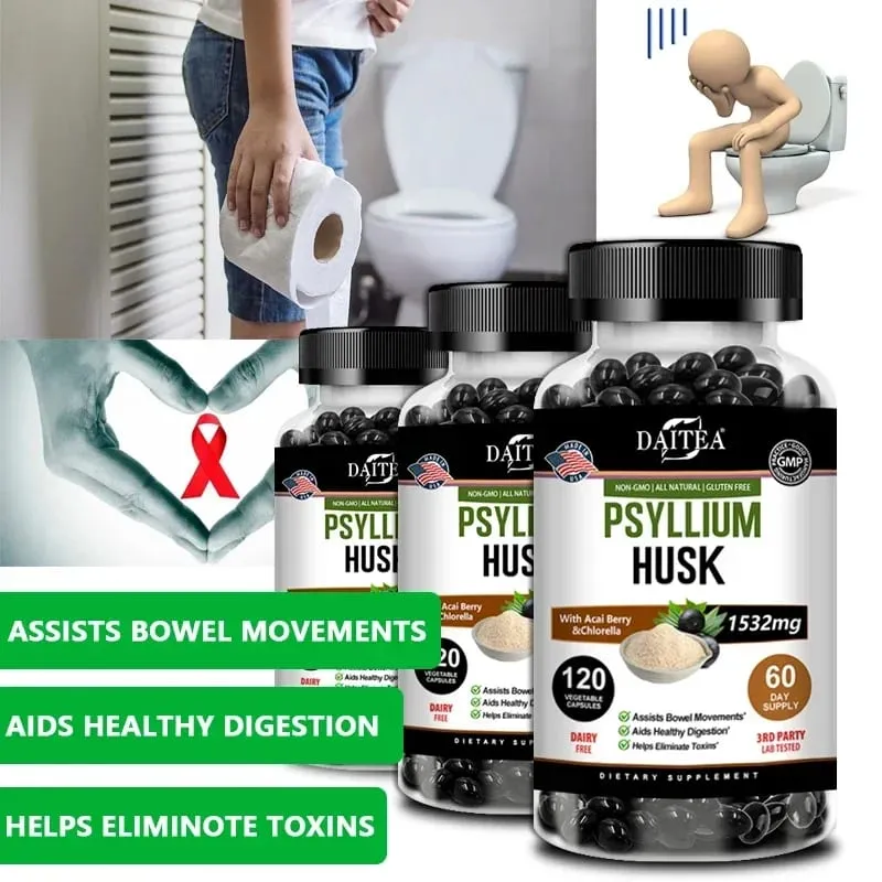 Psyllium Husk Capsules - Improve Constipation Accelerate Metabolism Nutrient Digestion Intestinal Health for Adult Men &Women — image 1