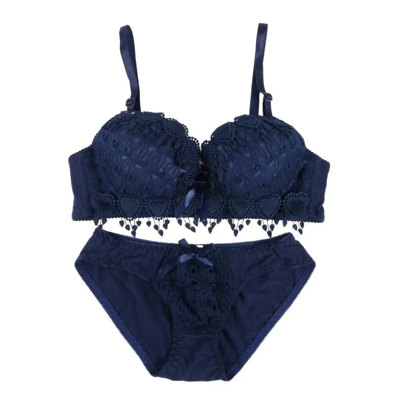 Women Bra Set Girl Floral Lace Underwear Set Underwire Brassiere Push Up Outfit