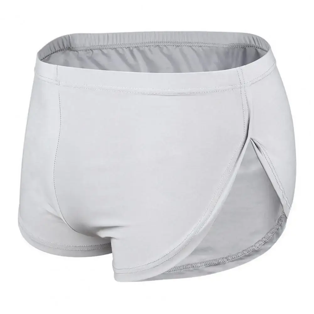 Homens cor sólida respirável shorts de cintura baixa calcinha elástica cintura lateral split gelo seda lounge shorts cuecas pijamas — image 4