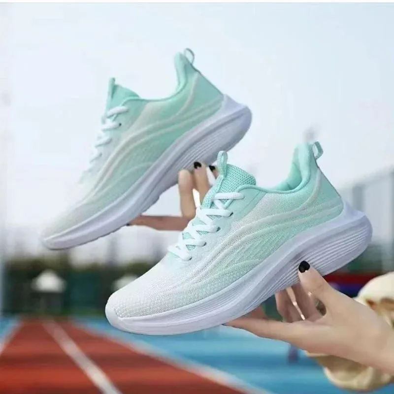 Breathable LACE-up รองเท้าวิ่งสำหรับผู้หญิง Air Cushion รองเท้าผ้าใบกีฬาน้ำหนักเบาตาข่ายอากาศกลางแจ้งกีฬาการฝึกอบรมรองเท้า