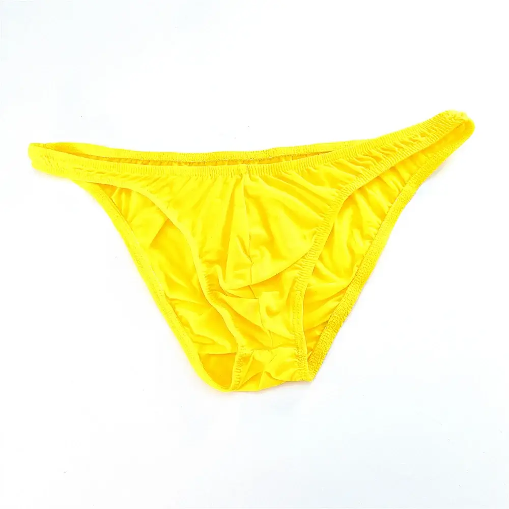 Solid Color Nylon Briefs Men Big Bulge Sexy Underwear Translucent Ice Silk Low Waist Bikini Panties U Convex Male Panties