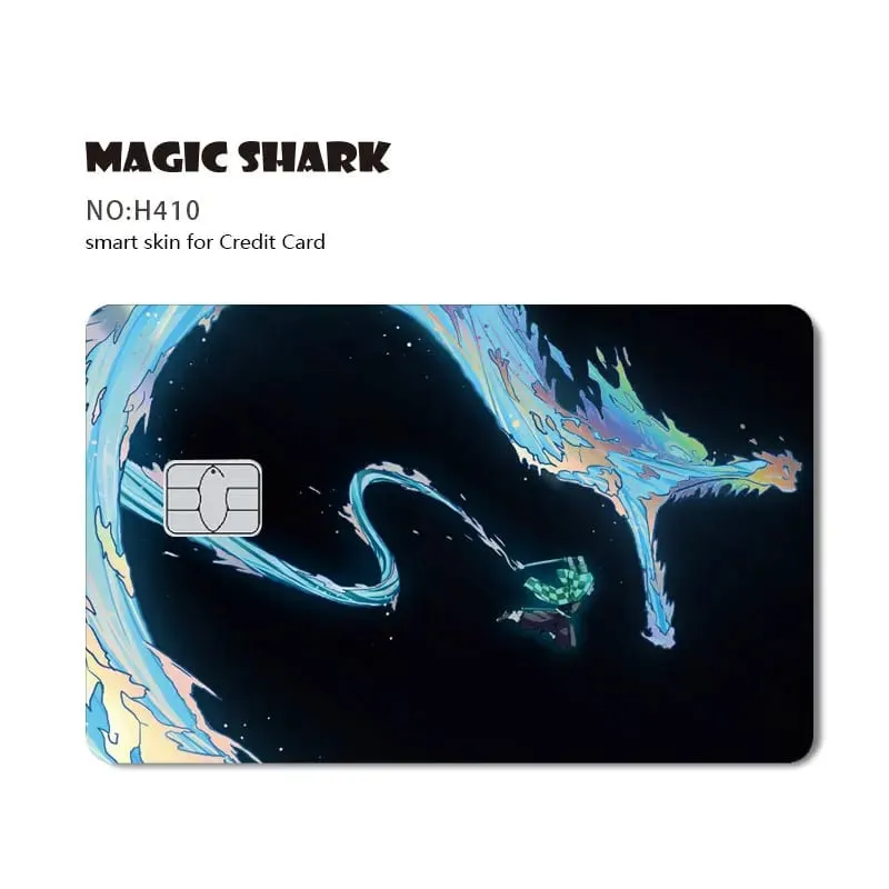 Magic Shark Demon Slayers Anime Cool Shinny Holographic Laser Skin Cover Sticker Film for Debit Credit Card