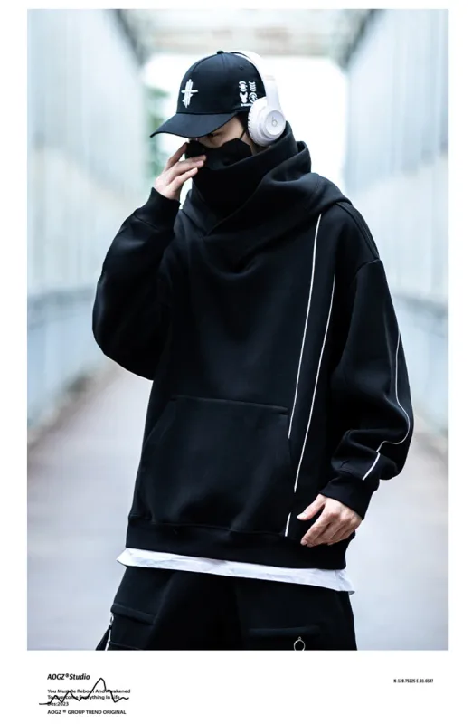 Autumn Men's Windbreaker Turtleneck Hooded Sweatshirts New Japanese Ninja Hoodies Women Line Print Oversized Y2K Vintage Hoodie — image 6