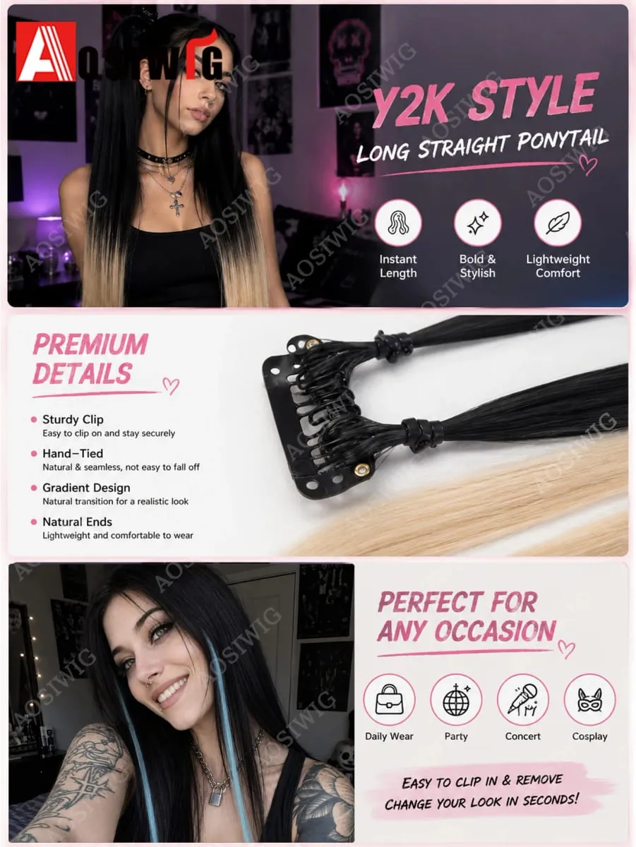Sambungan Rambut Klip BB Warna-warni Helai Serlahkan Klip Dalam Potongan Rambut Lurus Sintetik untuk Pesta Pesta Wanita Penggayaan Rambut Harian — image 7
