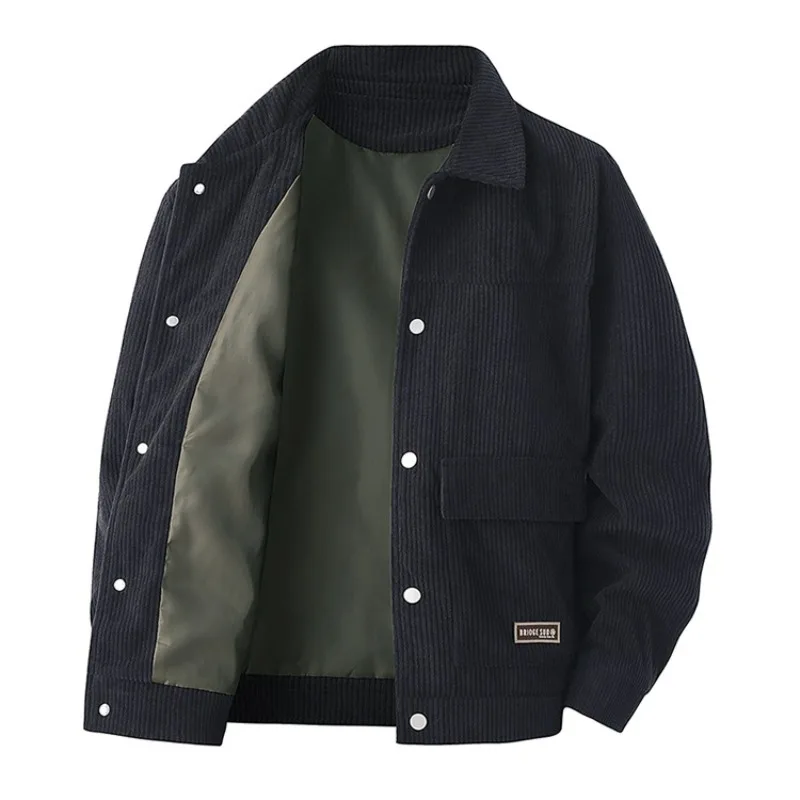 Men Classic Lapel Corduroy Jacket Metal Snap Button Large Patch Pockets Retro Vintage Casual Workwear Streetwear Male Outer Coat — image 4