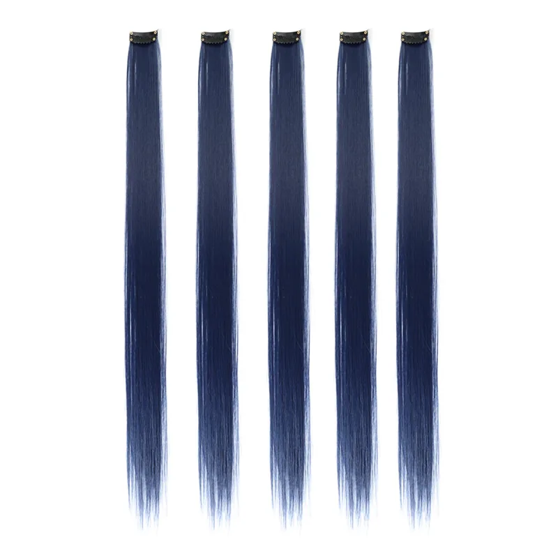 5 buah/set klip warna-warni dalam ekstensi rambut sintetis pelangi potongan rambut lurus panjang untuk wanita anak perempuan gaya Y2K pesta sehari-hari — image 18