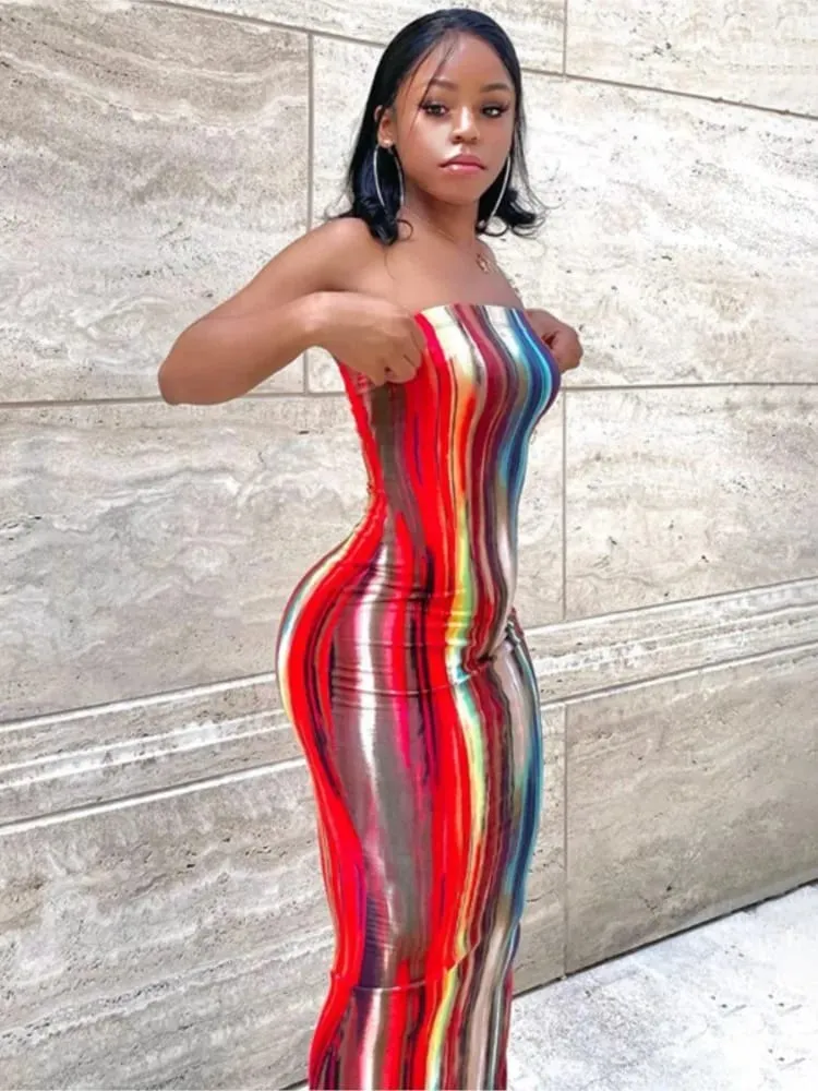 Spring And Summer Dresses For Women Chest Wrap Printed Off Shoulder Bandage Slim Sexy Long Dress 2023 New Fashion party MsChuh — image 2