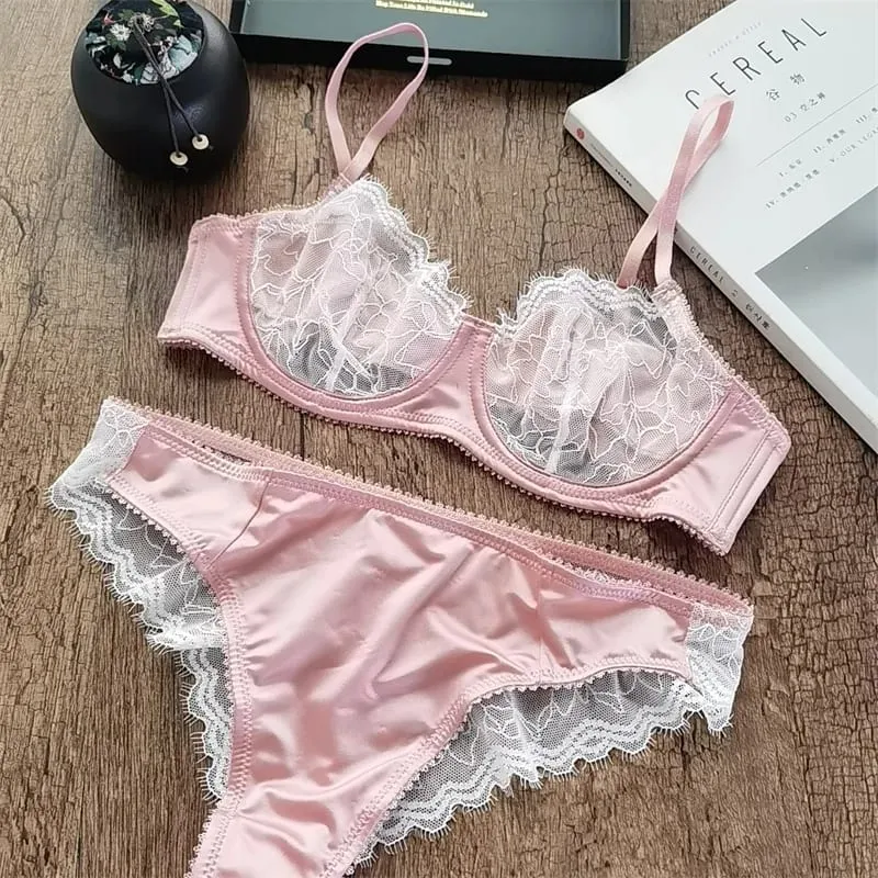 Sexy Women Underwear Set French Ultra Thin Bra Set Patchwork Silk Lingerie Comfortable Breathable Underwie Bras and Panties Set — image 5
