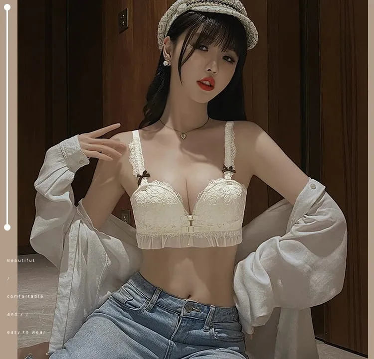 Luxury Japanese-style Hot Button Underwear Women Gather Small Chest Thickening Flat Chest Sexy Bra