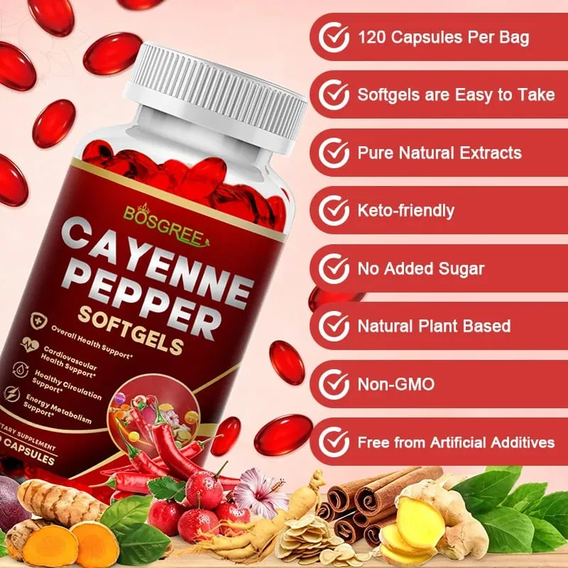 Cápsulas de pimienta de Cayena: apoya la salud cardiovascular, mejora la digestión y la circulación sanguínea, vitaminas D3 K2, suplemento herbario — image 5