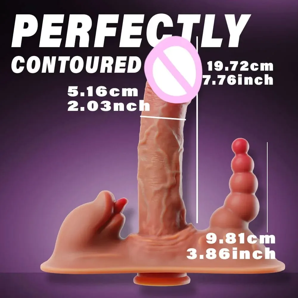 Mainan Seks Dildo Menunggang Tebal 3 dalam 1 Menyucuk Bergetar Menjilat Besar Dildo Realistik G-Spot Vibrator Melancap Mainan Seks Dewasa — image 4