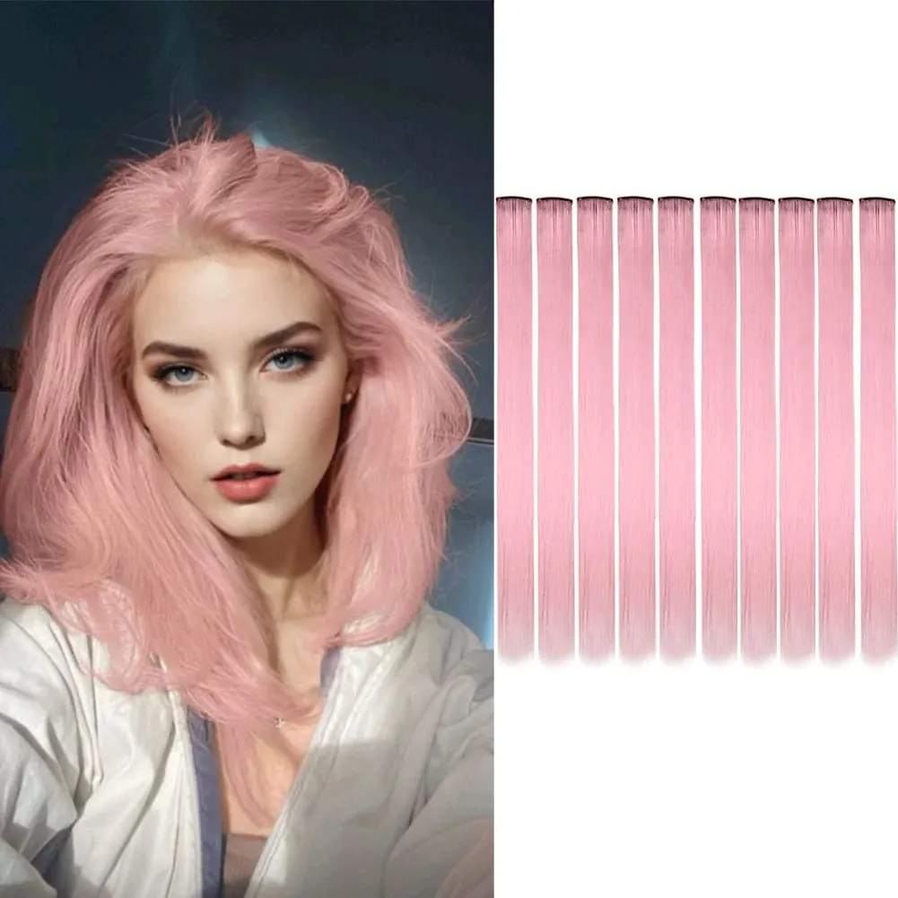10PCS/Pack Colored Party Highlights Clip in Hair Extensions for Girls 22 Inches Omber colors Straight Hair Synthetic Hairpieces — image 29