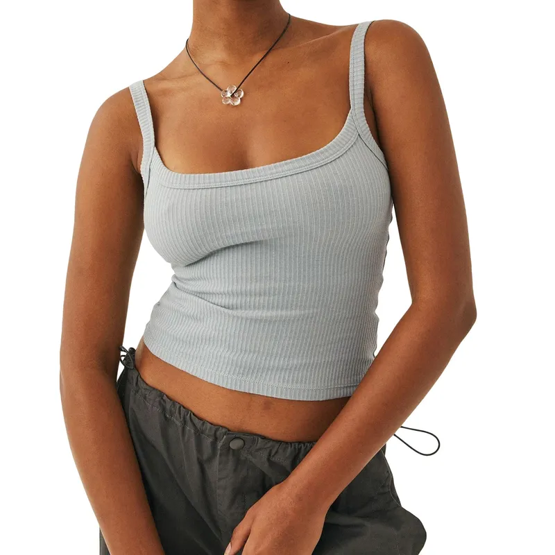 Dames tanktops in effen kleur, basisvest, geribbeld, mouwloos, U-hals, slim fit bijgesneden tops — image 14