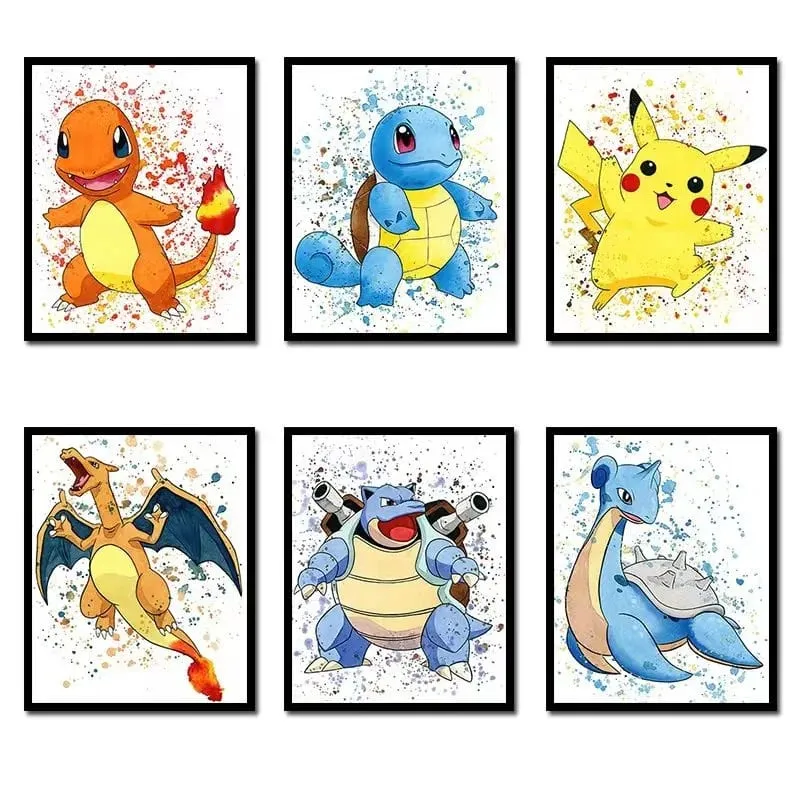 Anime Pokemon Canvas Painting Bulbasaur Charmander Squirtle Poster and Print Watercolor Wall Art Picture Home Decor Kids Gifts — image 1