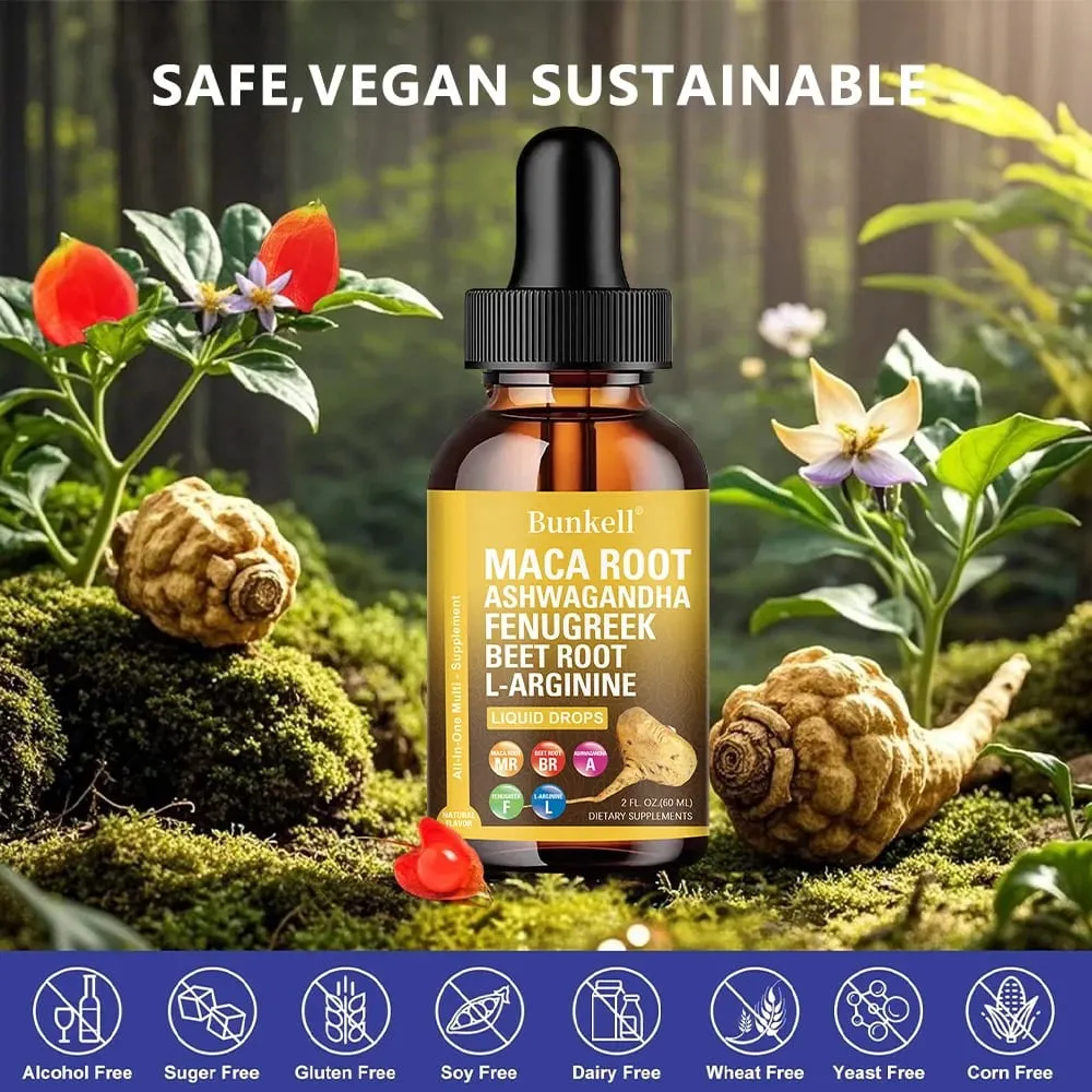 Bio maca gyökér folyékony cseppek ashwagandha görögszéna répa gyökérrel és L-arginin folyékony multivitaminnal nőknek és férfiaknak — image 4