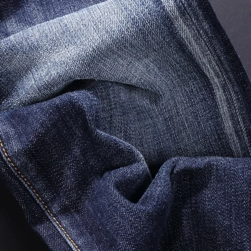 High Street Retro Blue Elastic Split Style Jeans for Men Hip-Hop Designer Embroidery Brand Tight Fit Casual Pants — image 6